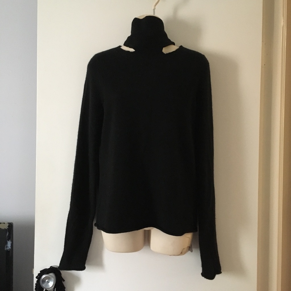 CHLOE Black 100% Cashmere Scarf Wrap Neck Sweater S